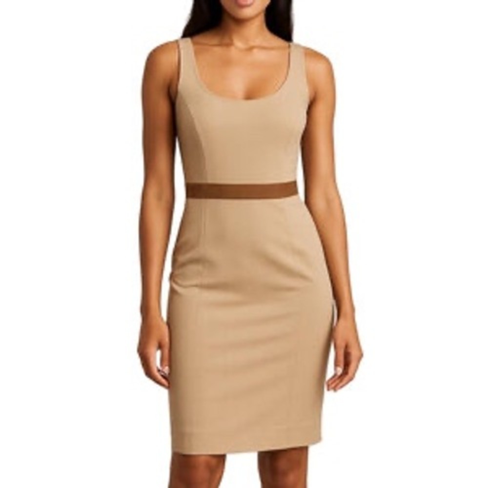 Club Monaco Cotton Silk Lined Sheath Dress Sleeveless Size 8 Beige/Tan Bodycon